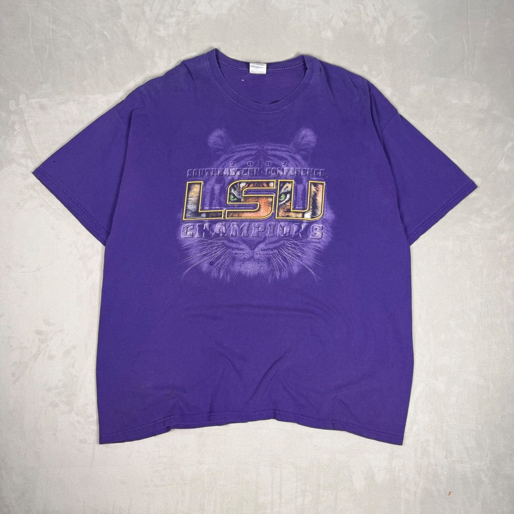 Y2K Mens Gildan LSU 2007 SEC Champions Graphic T-Shirt Purple 2XL